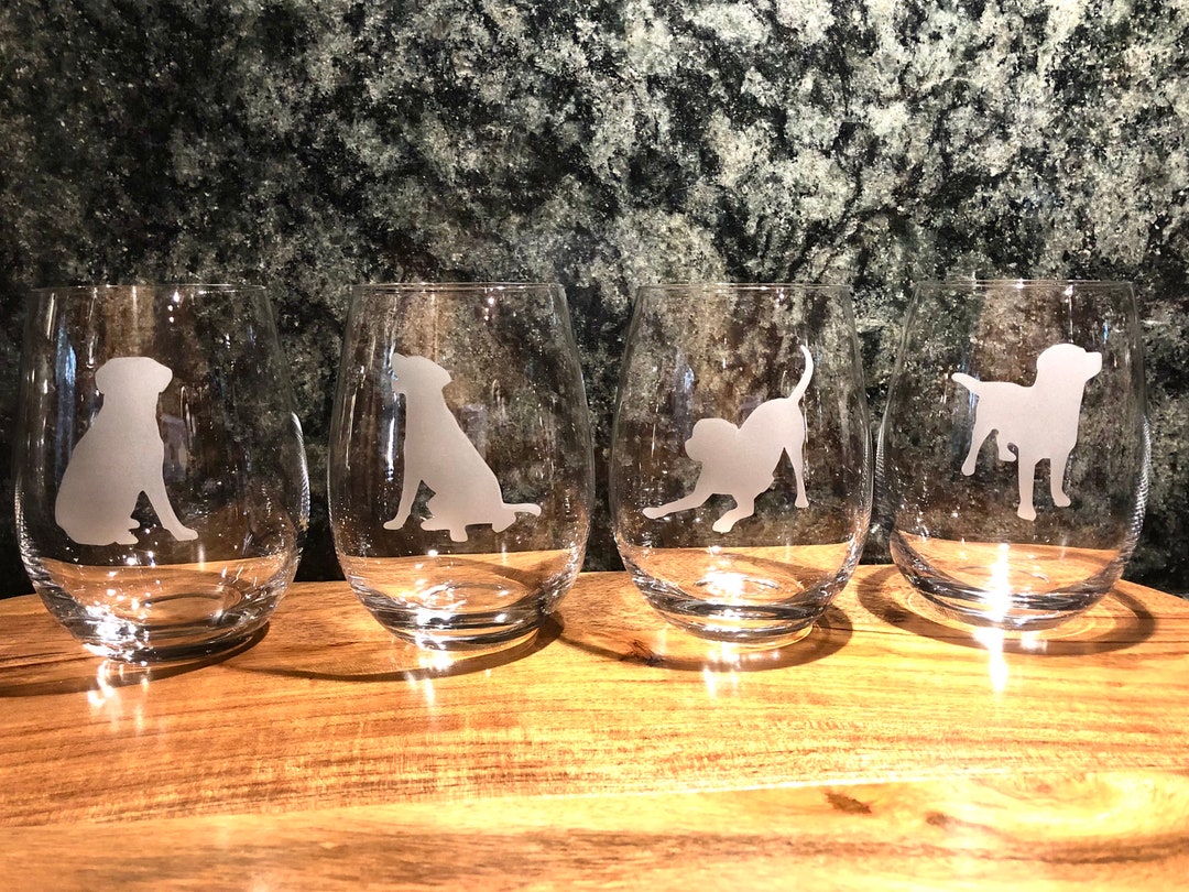 Free Shipping Set of 2 or 4 Lab Wine Glasses,etched Stemless Wine Glass
