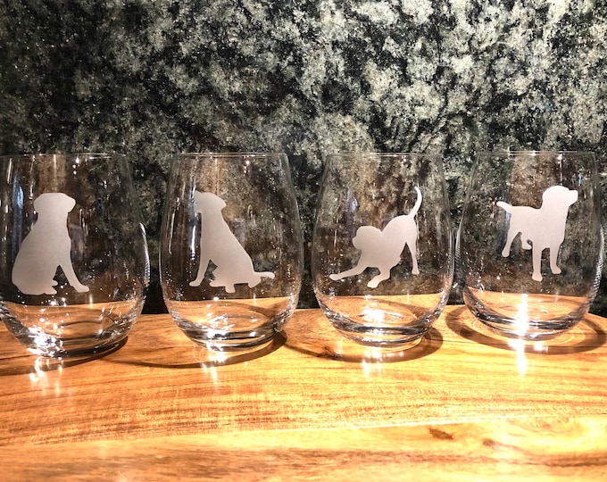 Etched Labrador Wine Glasses: Stemless Lab Dog Lover Gift