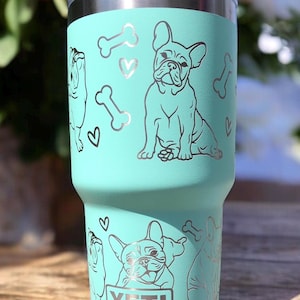 Free Shipping! Engraved French Bulldog 30 oz Yeti tumbler,Frenchie Tumbler,Engraved Frenchie Coffee Tumbler,Gift For Her,French Bulldog Gift