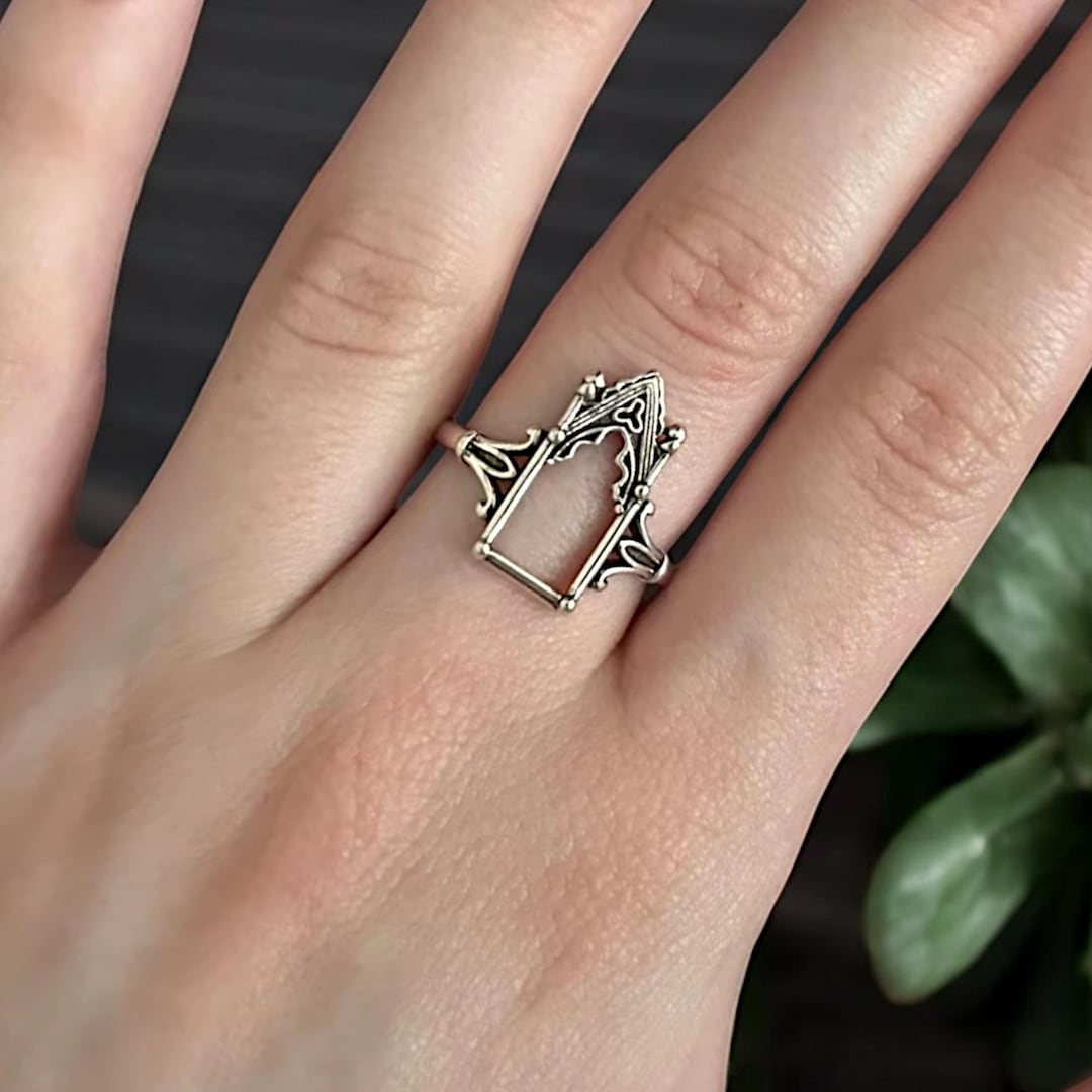Sterling Silver Gothic Castle Ring, Medieval Ring, Adjustable Gothic ...