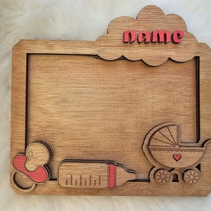 Sjabloon voor babyfotolijsten | Lasergesneden babyframe SVG DXF AI Lightburn, diy fotolijst met standaard, gepersonaliseerde babycadeau Glowforge-bestand