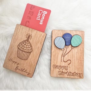 Modelo de porta-cartão-presente SVG | Arquivos cortados a laser para porta-cartões de aniversário | Padrão de gravura em madeira DIY | Dois designs, download instantâneo