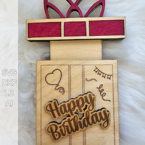 Coffret cadeau Joyeux anniversaire Fichier numérique découpé au laser SVG, DXF, AI pour projets d'artisanat en bois personnalisés Parfait pour les décorations d'anniversaire personnalisées
