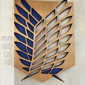 Handgefertigte Wandkunst aus Holz „Attack on Titan“ | Lasergeschnittenes Emblem „Flügel der Freiheit“ | SVG-, DXF-, AI-, Lightburn-Dateien | Anime-Wohndeko-Geschenk