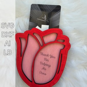 Tulip Gift Card Holder SVG DXF AI Lightburn Teacher Appreciation Gift Laser Cut File Wooden Card Holder Diy Gift Idea Digital File Engraving