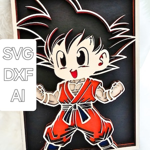 Songoku Warrior Laser Cut File - SVG DXF AI - Gelaagde Houten Kunst Sjabloon voor Diy Crafting - Anime Karakter Muur Decor Dragon Ball Songo