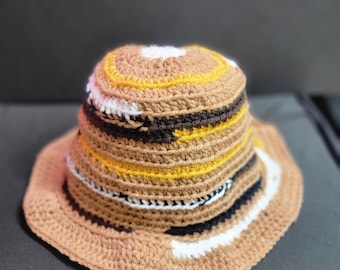 【MIUMIU】Crochet Raffia Bucket Hat (Natural:Cognac) MIU MIU Logo Raffia Bucket Hat