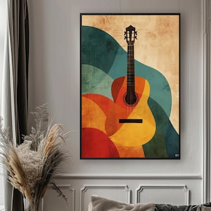 Kunstdruck Gitarre – Modernes Bild Musikzimmer, Vintage Gitarren Poster, Deko Gitarre Wand, Geschenk für Musiker & Gitarrenliebhaber