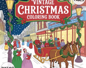 Retro Christmas Coloring Book | 100+ Pages Vintage Holiday Scenes | Bold & Easy Christmas Coloring PDF for Kids Adults Instant Download