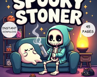 Gruseliges Stoner Malbuch für Erwachsene und Jugendliche, Halloween-Thema, 45 Seiten mit niedlichen und gruseligen Malseiten, lustiges Herbstgeschenk