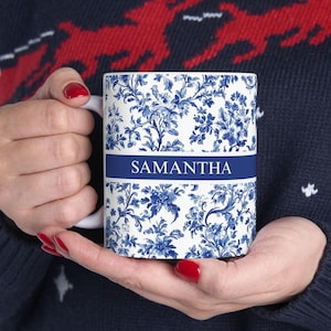 Blue Floral Custom Mug Personalized Coffee Cup Birthday Mother&#39;s Day Chinoiserie Gift Present for Her Bridesmaid Gift