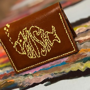 Cartera de cuero hecha a mano con el logotipo de Phish bordado a mano
