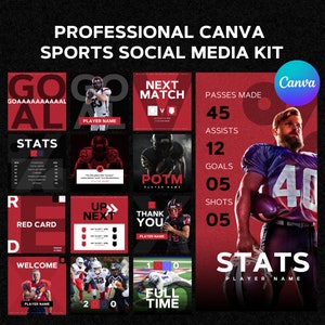 Sport Team Professionelle Canva Social Media Kit Vorlagen - 20 bearbeitbare Post & Story - American Football