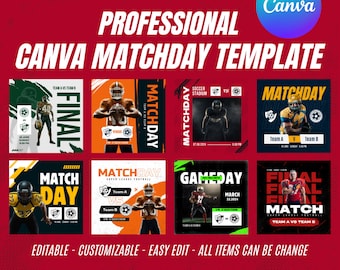Professional Canva Matchday Template - 8 Customizable Graphics for Social Media - Gameday, Matchday