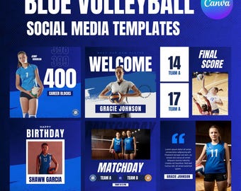 Plantillas de voleibol para redes sociales: Diseños deportivos azules para Canva