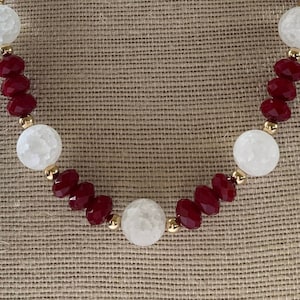Ruby quartz and snow quartz with gold filled accents necklace