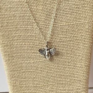 Sterling silver bee on sterling silver chain necklace.