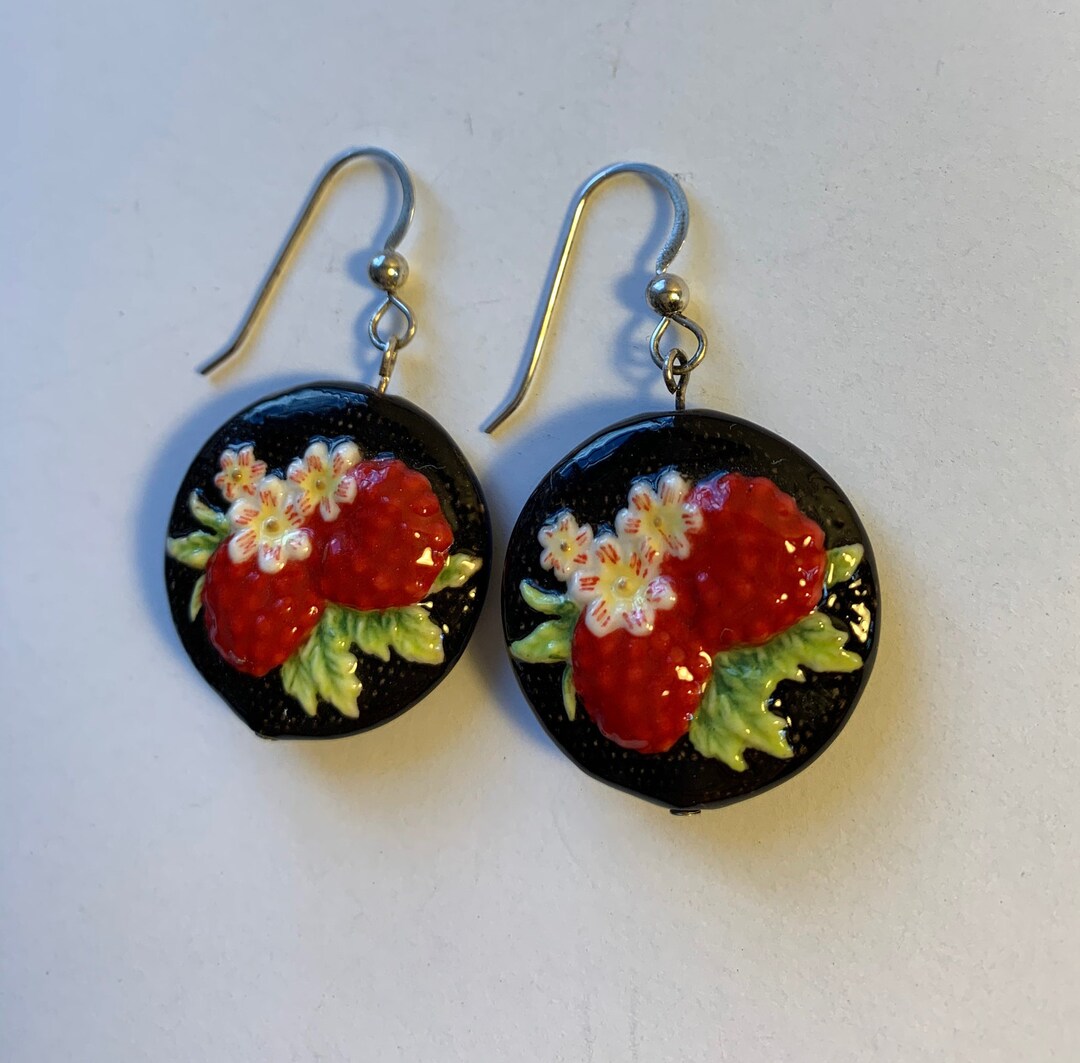Ceramic Raspberry Ceramic Raspberries on Sterling Silver Earrings - Etsy