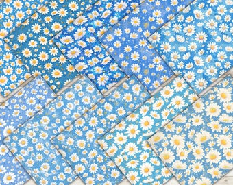Blue Daisy Digital Paper, Seamless Floral Pattern (PNG)