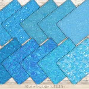 May include: Ten seamless digital paper patterns featuring a blue watercolor background with white constellations and geometric shapes. Each pattern is 1x1 inch.