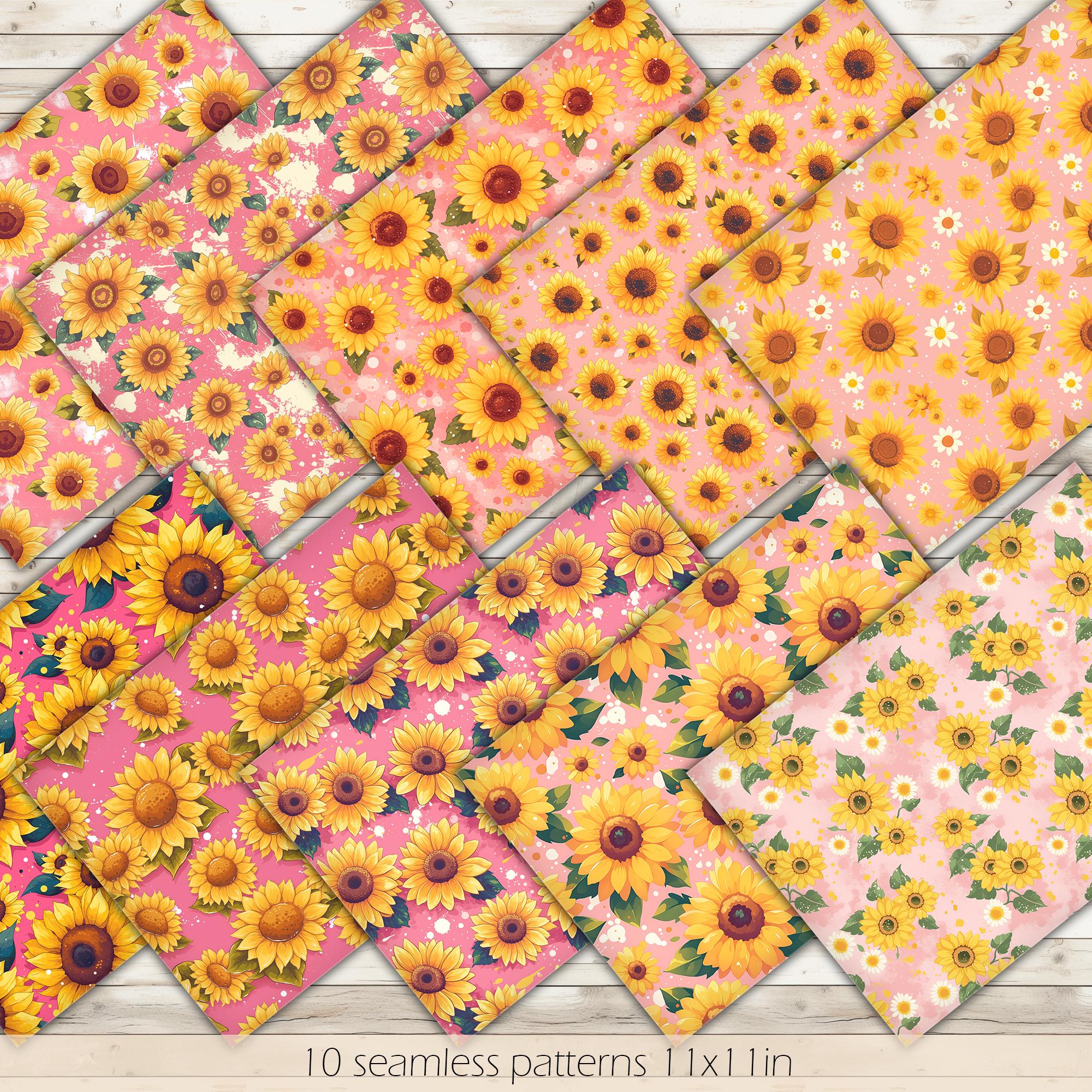 Sunflower Printable Paper Sunflower Pattern Sunflower Background Sunflower Seamless Pattern Sunflower Scrapbooking Sunflower Digital Paper