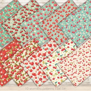 Cereza Papel digital Cereza Papel imprimible Patrón de cereza Fondo de cereza Cereza Patrón sin costuras Lindo papel de cereza Cereza Scrapbooking