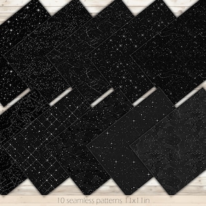 Czarny papier do druku galaktyki konstelacje wzór czarne gwiaździste niebo tło nocne niebo bezszwowy wzór konstelacje cyfrowy papier
