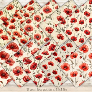 Vintage motif sans couture pavot pavot aquarelle papier numérique coquelicot subtil fond pavot indésirable papier journal pavot vibrant papier de scrapbooking