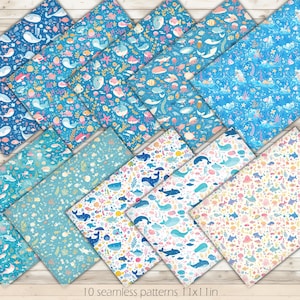 Niedliches Ozean Digitales Papier Ozean Druckbares Papier Ozean-Muster Ozean-Hintergrund Ozean-nahtloses Muster Niedliches Ozean-Papier Ozean Scrapbooking