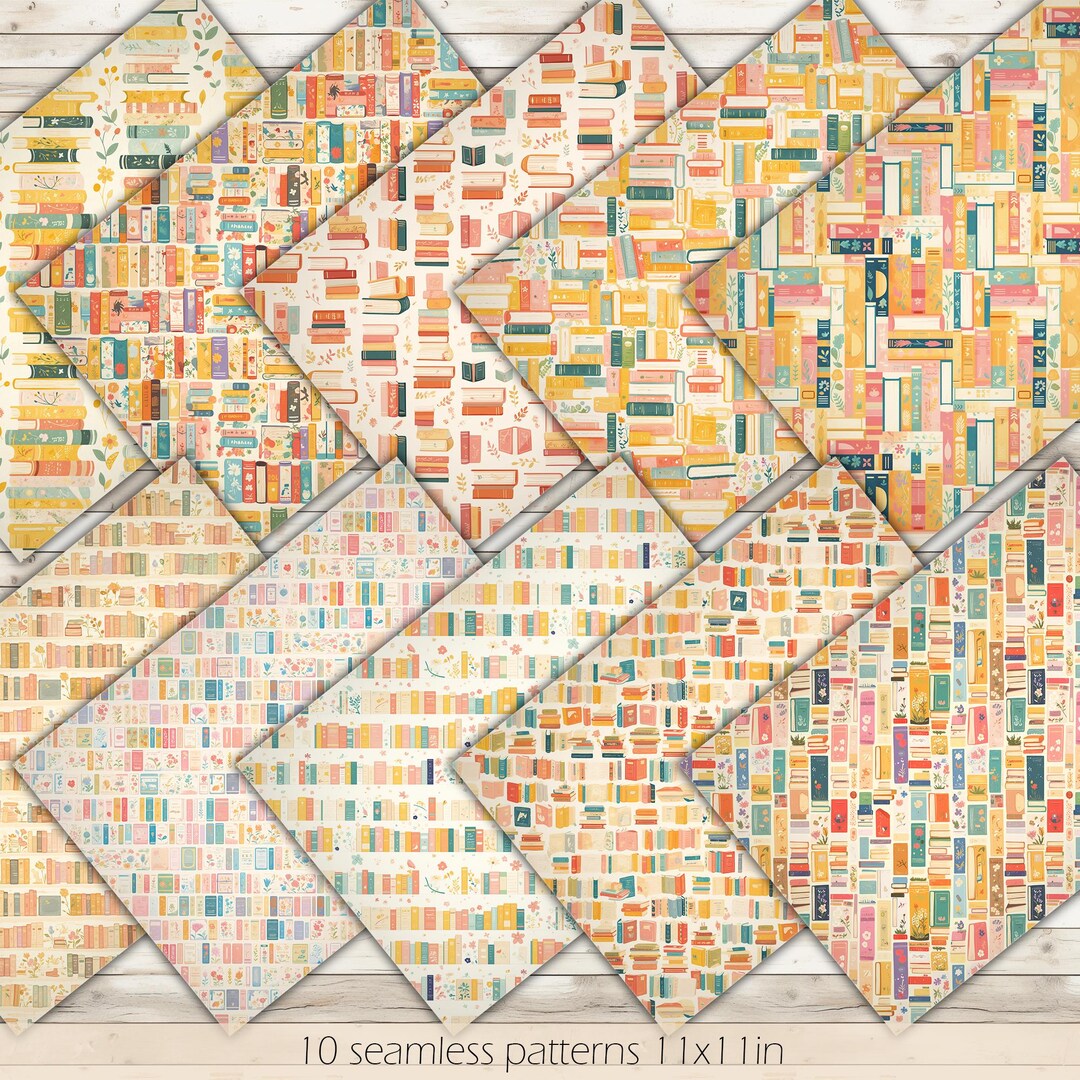 Pastel Books Digital Paper Reading Seamless Pattern Library Printable ...