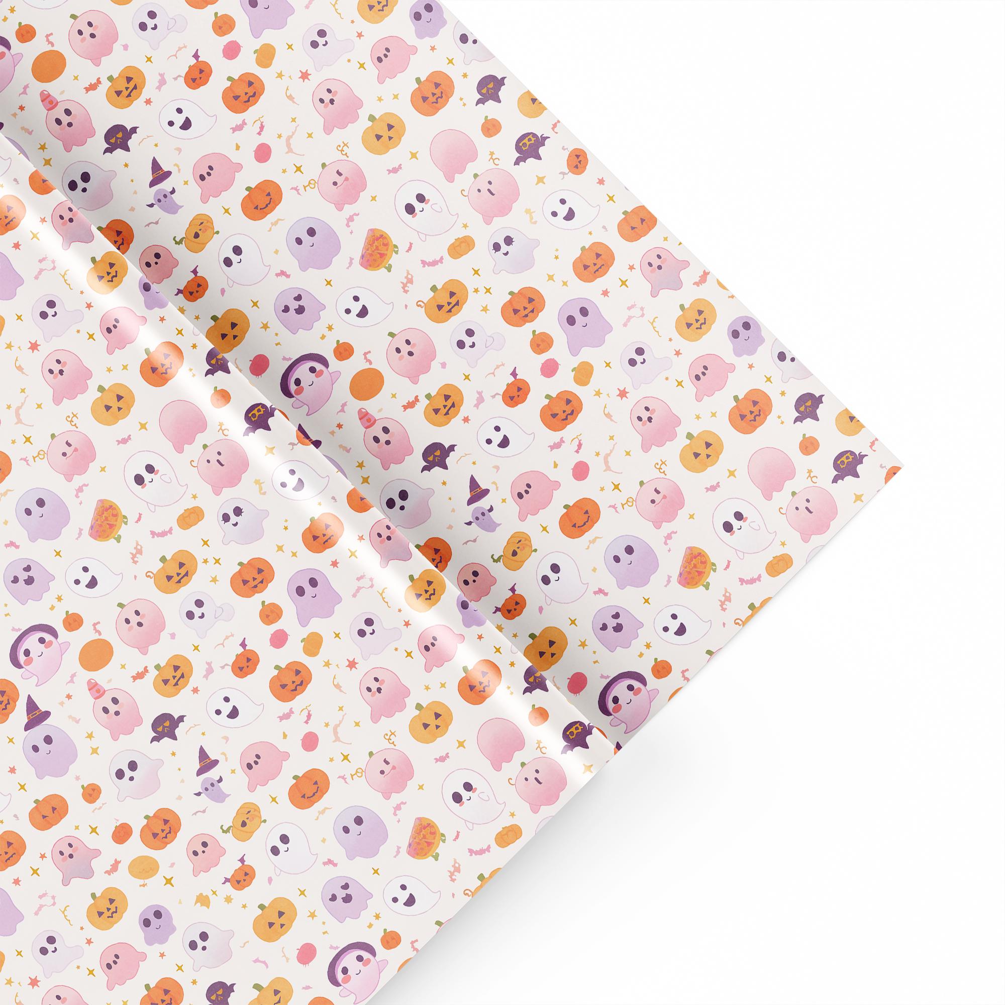 Pastel Halloween Seamless Pattern: Kawaii Ghosts, Pumpkins (PNG Digital ...