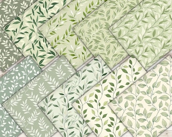 Botanical Leaf Digital Paper Set: Seamless Floral Scrapbook Patterns (PNG)