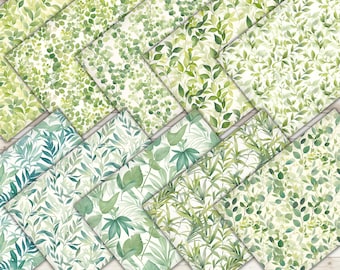 Watercolor Leaves Digital Paper, Elegant Botanical Seamless Pattern (PNG)