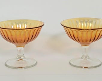 Vintage irisierender Karneval Karneval Glas Sockel Sherbert Dish Lot von 2