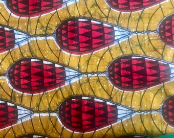 Nichem Wax Fabric West Africa Cotton Batik Yellow Red Blue