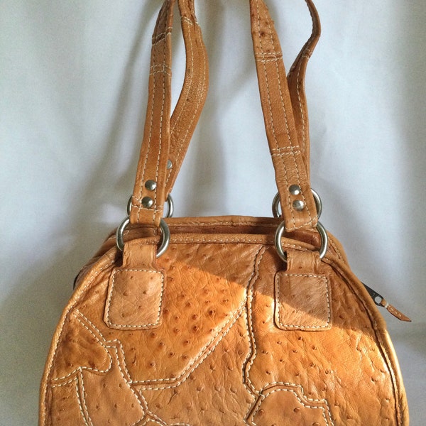 Vintage & Rare Genuine Ostrich Gladstone Purse Double Shoulder Strap Handbag Tony Perotti