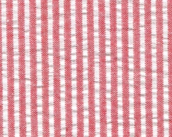Seersucker Fabric Red White Stripe Cotton Blend Yarn Dyed Reversible 60 Inch Wide