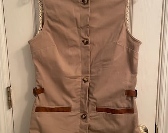 Vintage Orvis Cotton Blend Vest: Leather Trim, Schoeller Fabric, Size Small