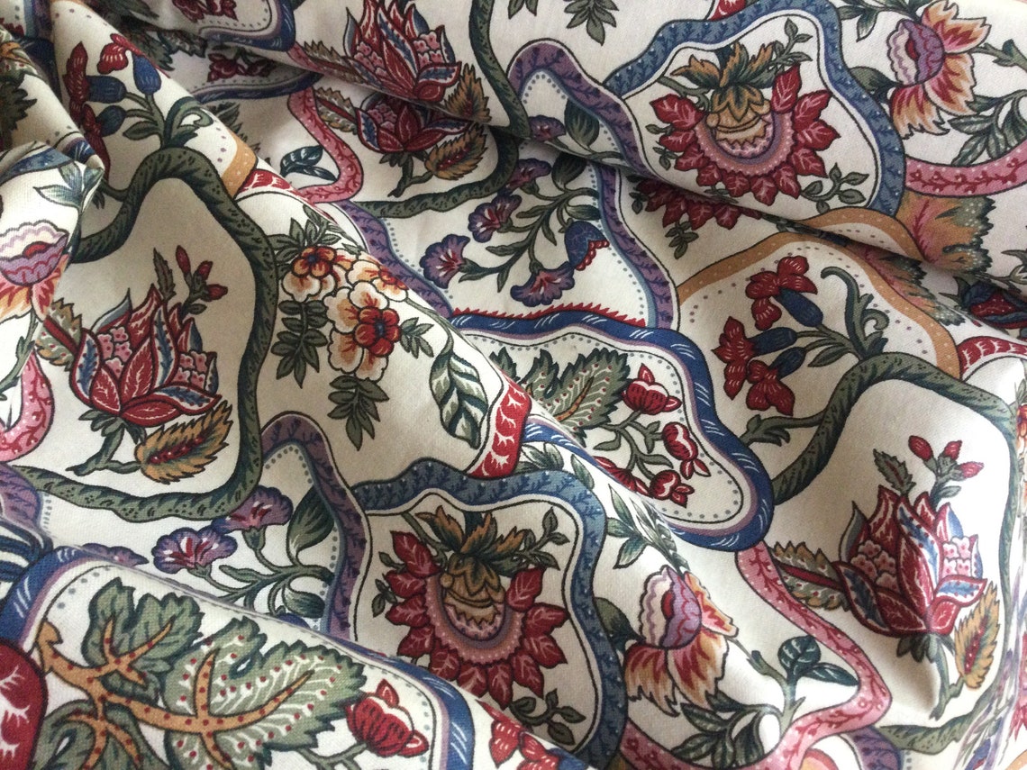 Vintage Jacobean Floral Chintz Fabric 5th Avenue Designs 1993 - Etsy