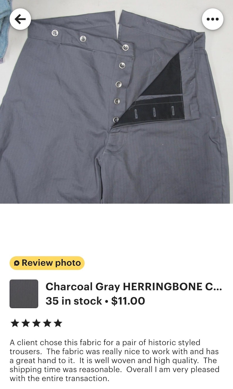Charcoal Gray HERRINGBONE Cotton Fabric PRESHRUNK Ideal For Slipcovers Drapery Apparel Bags QUALITY image 2