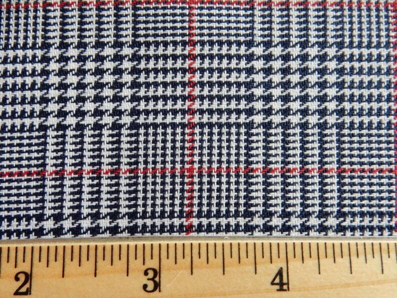 Houndstooth Plaid Fabric Navy Blue White Red For Apparel Home Etsy