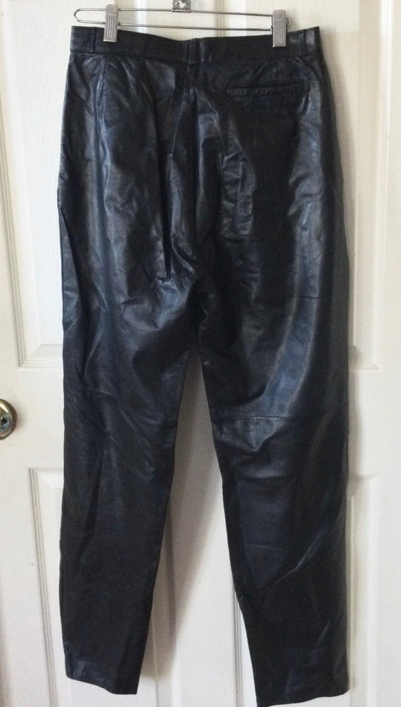 Oleg Cassini Designer Black Leather Womens Pants S