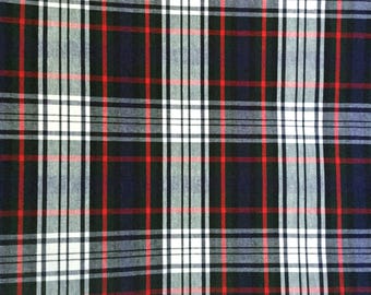 Tela a cuadros verde, azul marino, blanco y rojo para decoración del hogar, tapicería y ropa.