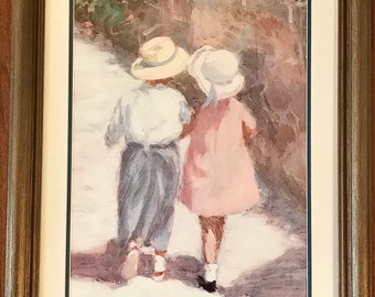 Ivan Anderson Framed Signed Lithograph With Children ‘Secrets’ Young Boy & Girl Walking Double Matted Framed Mother’s Day Gift READY TO SHIP