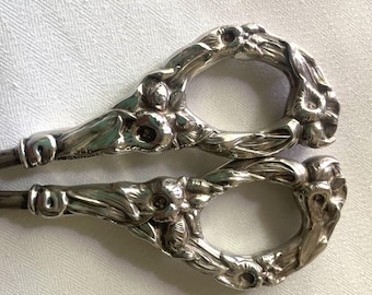 Antique Sterling Silver Repousse Embroidery Scissors Ornate Floral Made In Germany