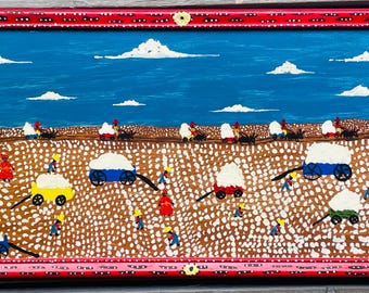 Vintage American Folk Art  Painting by Berry Royal ‘Where The Cotton Meets The Sky’