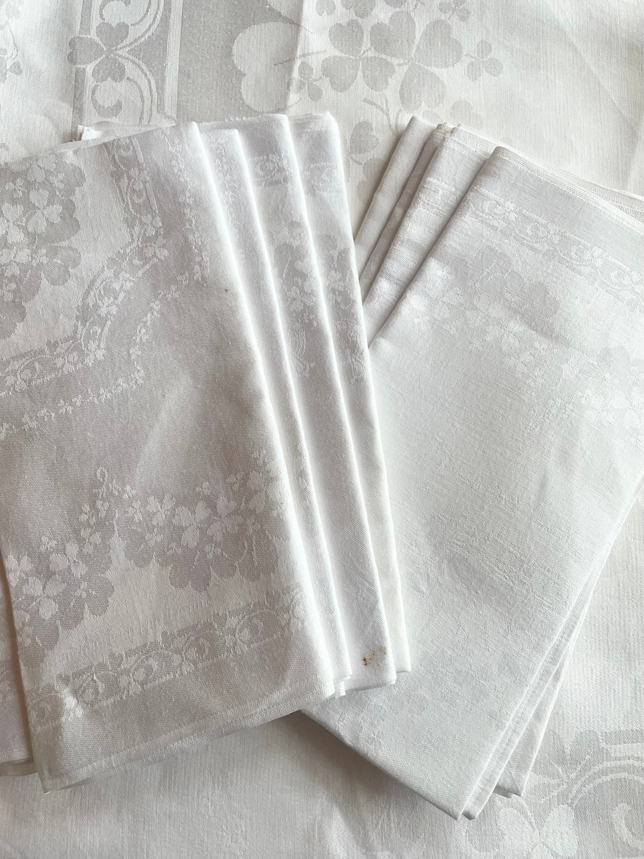 Vintage Double Damask Irish Linen Shamrocktablecloth With 8 Matching Napkins Old Bleach Etsy UK