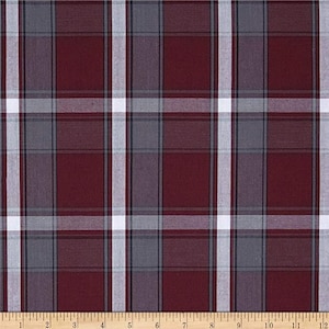 Wine Gray Taupe White Plaid Fabric Cotton Blend School Uniform Drapery Apparel Crafting