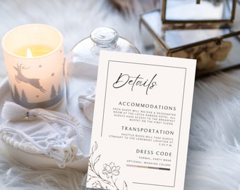 Editable Simple Minimalist Details Card Elegant Floral Classic Wedding Details Modern Template