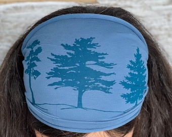 Pine Tree, Headband, Slate Blue, Yoga Band, Hiking Band, Wide Band, Jersey Cotton, Hiker, Nature Lover, Woodland, Forest, Appalachian Trail